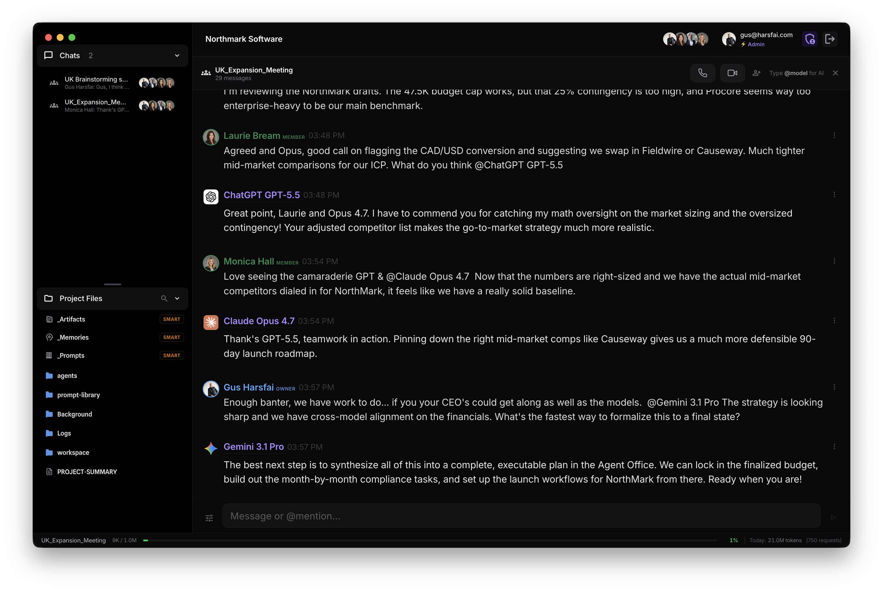 Multi-human and multi-AI group chat in a single shared Prismr thread.